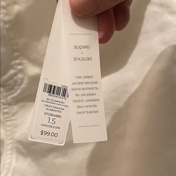 Chico's Cream Girlfriend Slim Leg Crop Pants - Picture 4 of 10